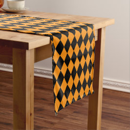 Halloween-Harlequin-Orange-Schwarz-Muster Kurzer Tischläufer