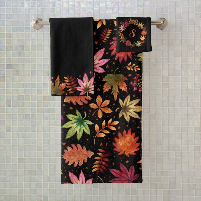 Halloween Harvest Automne Feuilles Monogramme (Halloween Harvest Fall Autumn Leaves Monogram Bath Towel Set)