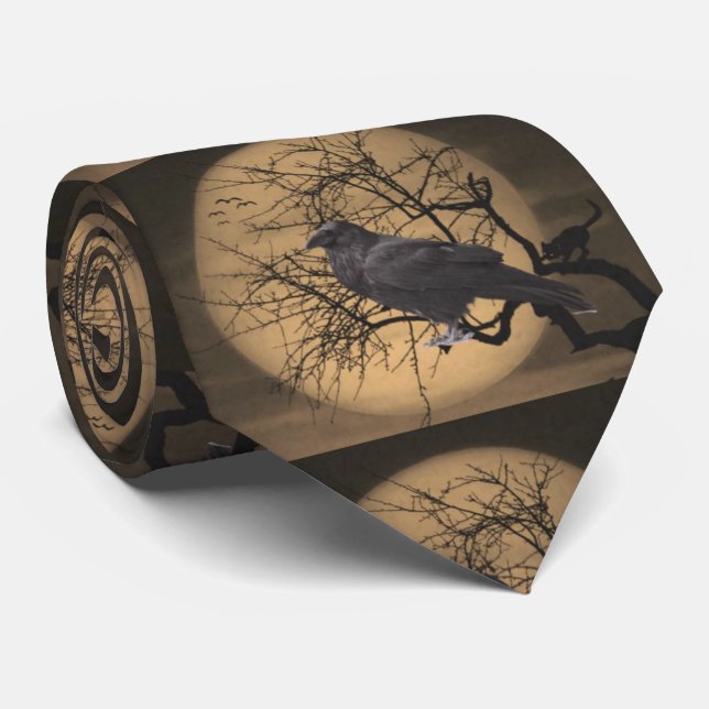 Halloween Harvest Moon mit Raven Neck Tie Krawatte (Gerollt)
