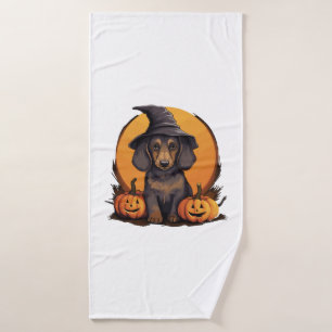Halloween-Hat-Pumpkin-Dog-Dackel Badehandtuch