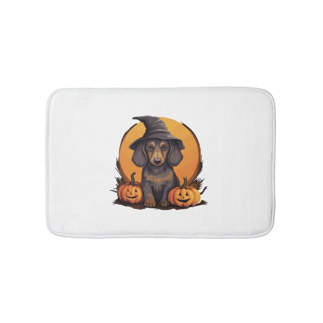 Halloween-Hat-Pumpkin-Dog-Dackel Badematte (Vorderseite)