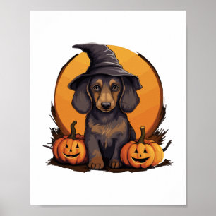 Halloween-Hat-Pumpkin-Dog-Dackel Poster