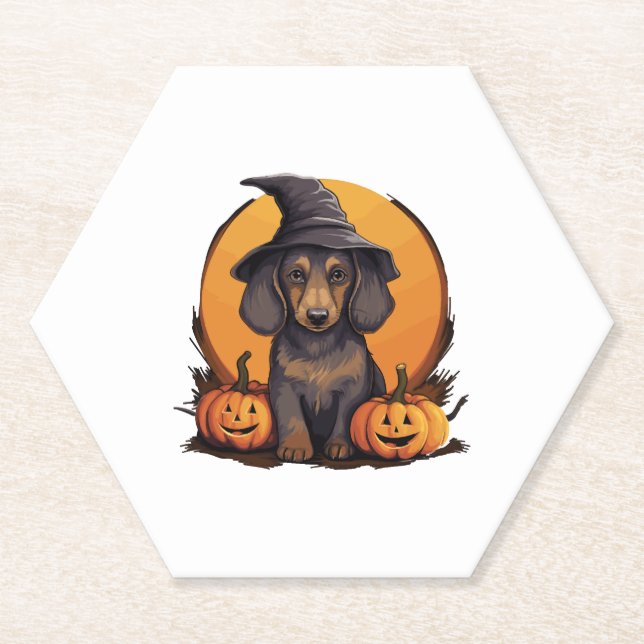 Halloween-Hat-Pumpkin-Dog-Dackel Untersetzer (Vorderseite)