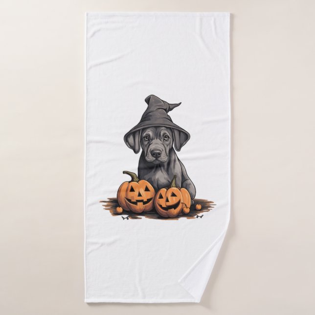 Halloween Hat Pumpkin Dog Great Dane Badehandtuch (Badehandtuch)