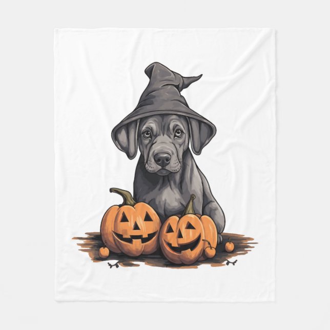 Halloween Hat Pumpkin Dog Great Dane Fleecedecke (Vorderseite)