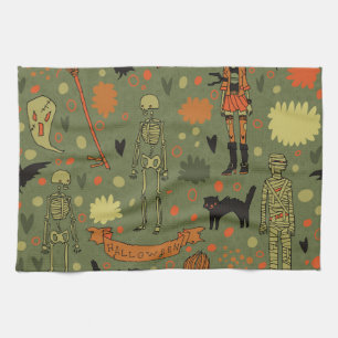 Halloween Haunt: Spooky Vintag Mix Geschirrtuch