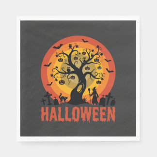 Halloween Haunted Tree Witch and Black Cats Serviette