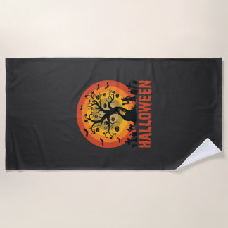 Halloween Haunted Tree Witch and Black Cats Strandtuch