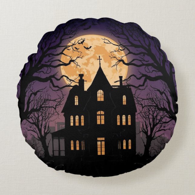 Halloween Haunween House Coussin rond (Devant)