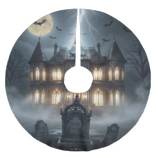 Halloween-Haus mit Frankie, dunkelgrau Polyester Weihnachtsbaumdecke