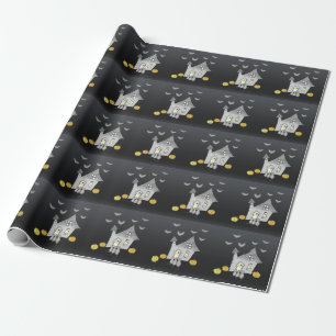 Halloween-Haus, schwarze Katzen, Fledermäuse, Kürb Geschenkpapier