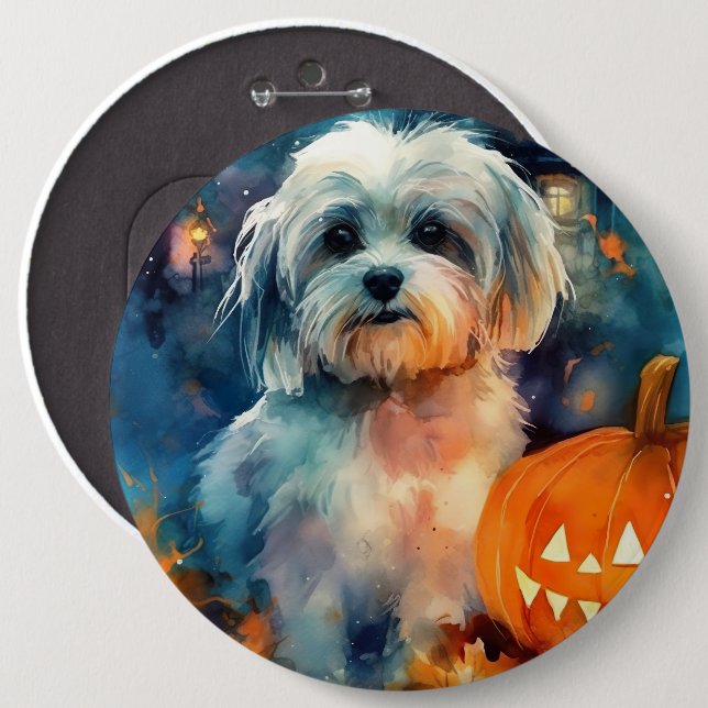 Halloween Havanese mit Pumpkins Beängstigend Button (Vorne & Hinten)