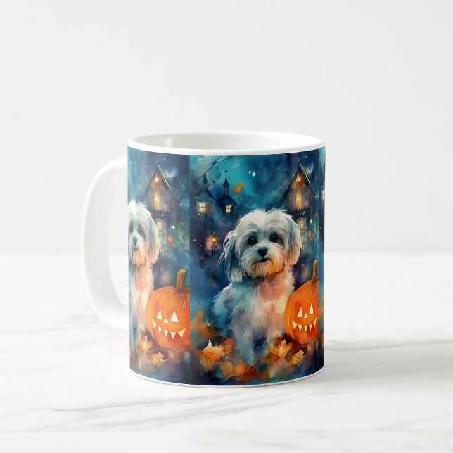 Halloween Havanese mit Pumpkins Beängstigend Kaffeetasse (Vorderseite Links)
