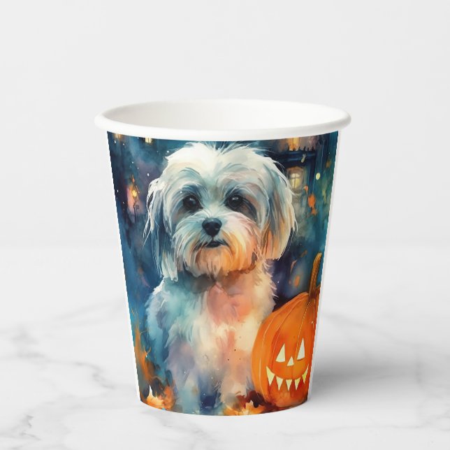 Halloween Havanese mit Pumpkins Beängstigend Pappbecher (Vorderseite)