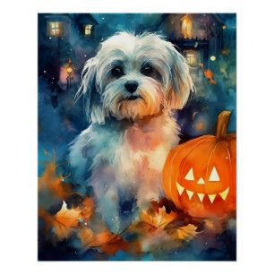 Halloween Havanese mit Pumpkins Beängstigend Poster