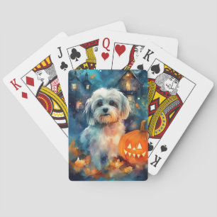 Halloween Havanese mit Pumpkins Beängstigend Spielkarten