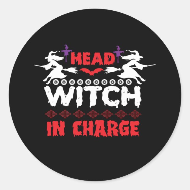 Halloween Head Witch In Charge Birthday Runder Aufkleber (Vorderseite)