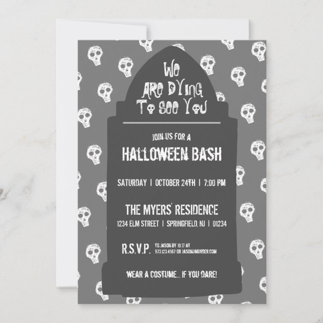 Halloween Headstone Dying um dich zu sehen Einladung (Vorderseite)