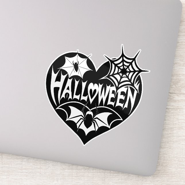 Halloween Heart, Black Heart Shape, Spider Web Aufkleber (Detail)