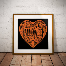 Halloween Heart, Orange Heart Shape, Holiday Fotodruck