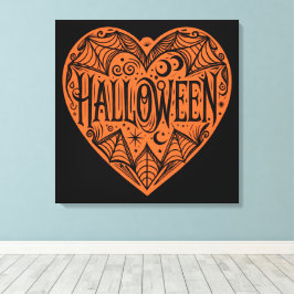 Halloween Heart, Orange Heart Shape, Holiday Leinwanddruck