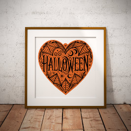 Halloween Heart, Orange Heart Shape, Holiday Poster