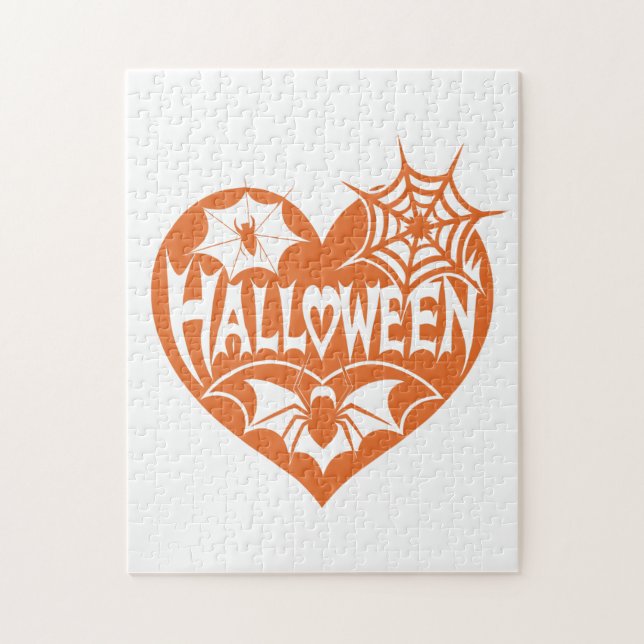 Halloween Heart, Orange Heart Shape, Spider Web (Vertikal)