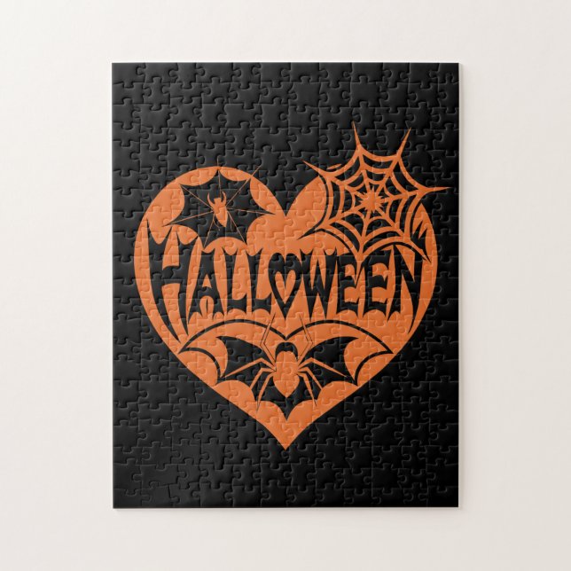 Halloween Heart, Orange Heart Shape, Spider Web (Vertikal)