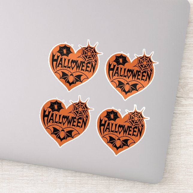 Halloween Heart, Orange Heart Shape, Spider Web Aufkleber (Detail)