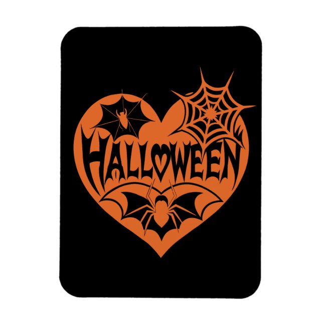 Halloween Heart, Orange Heart Shape, Spider Web Magnet (Vertikal)
