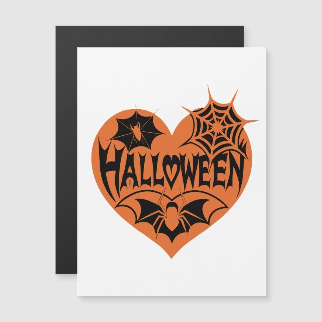 Halloween Heart, Orange Heart Shape, Spider Web Magneteinladung (Vorne/Hinten)