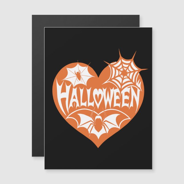 Halloween Heart, Orange Heart Shape, Spider Web Magneteinladung (Vorne/Hinten)