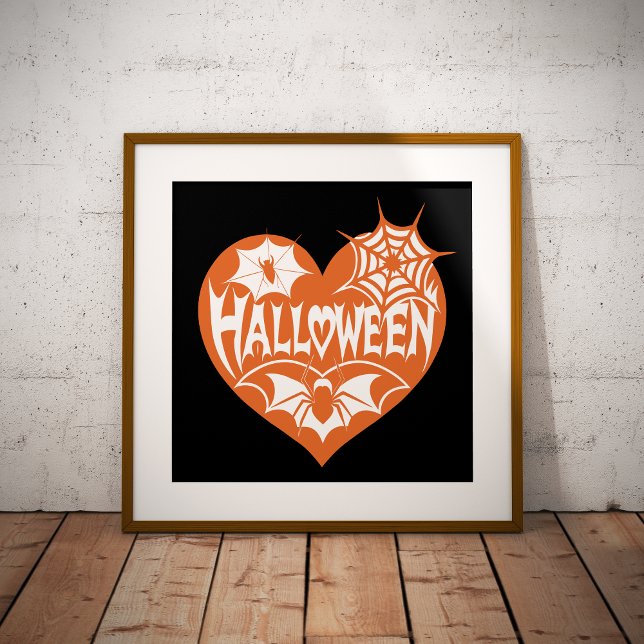 Halloween Heart, Orange Heart Shape, Spider Web Poster (Von Creator hochgeladen)