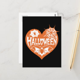 Halloween Heart, Orange Heart Shape, Spider Web Postkarte