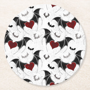 Halloween heart with black bat wings runder pappuntersetzer