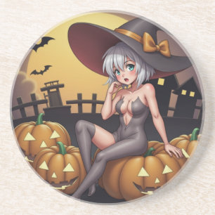 Halloween Heiße Anime Hexe auf Jack-O-Lantern Getränkeuntersetzer