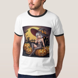 Halloween Heiße Anime Hexe auf Jack-O-Lantern T-Shirt