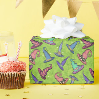 Halloween-Henkerhüte auf Limettengrün Geschenkpapier