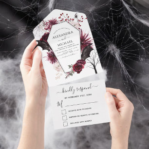 Halloween Herbst Dunkler Burgund Schwarz All In One Einladung
