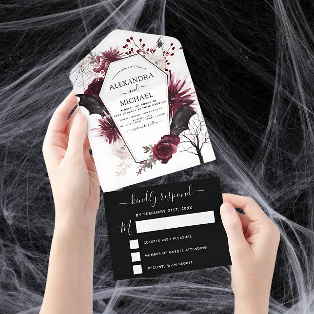Halloween Herbst Dunkler Burgund Schwarz All In One Einladung (Von Creator hochgeladen)