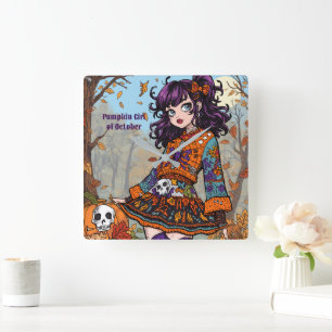 Halloween, Herbst Gruselstil, Gruselig Süß, Quadratische Wanduhr