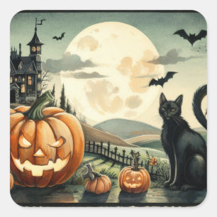 Halloween/Herbst/Herbst/Kürbis/Katze Quadratischer Aufkleber