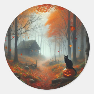 Halloween/Herbst/Herbst/Kürbis/Katze Runder Aufkleber