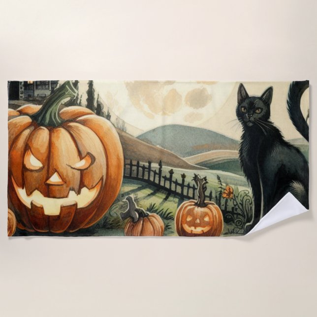 Halloween/Herbst/Herbst/Kürbis/Katze Strandtuch (Vorderseite)