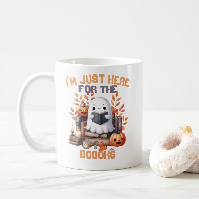 Halloween Herbst lustiger Geist mit Buchpuff Kaffeetasse (Mit Donut)