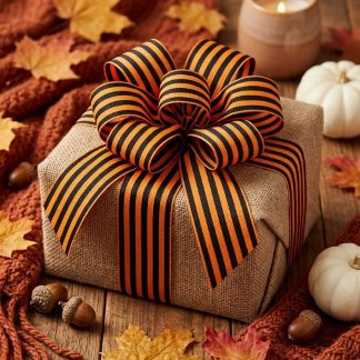 Halloween Herbst Orange Schwarz Gestreift Satinband