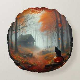 Halloween/Herbst/Spätherbst/Kürbis/Katze Rundes Kissen