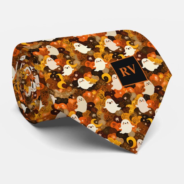 Halloween-Herbstghost Mit Monogramm Krawatte (Gerollt)