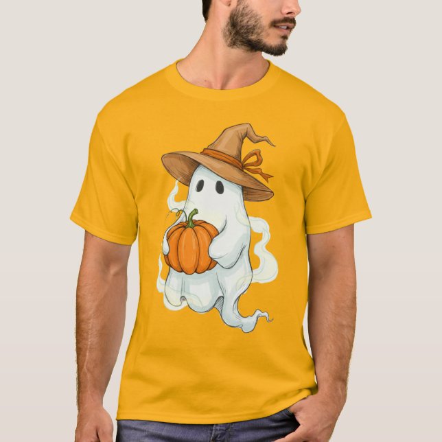 Halloween Herbstghost mit Pumpkin T-Shirt (Vorderseite)