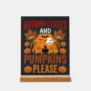 Halloween Herbstlaub und Kürbisse Gruseliger Vekto Acrylschild